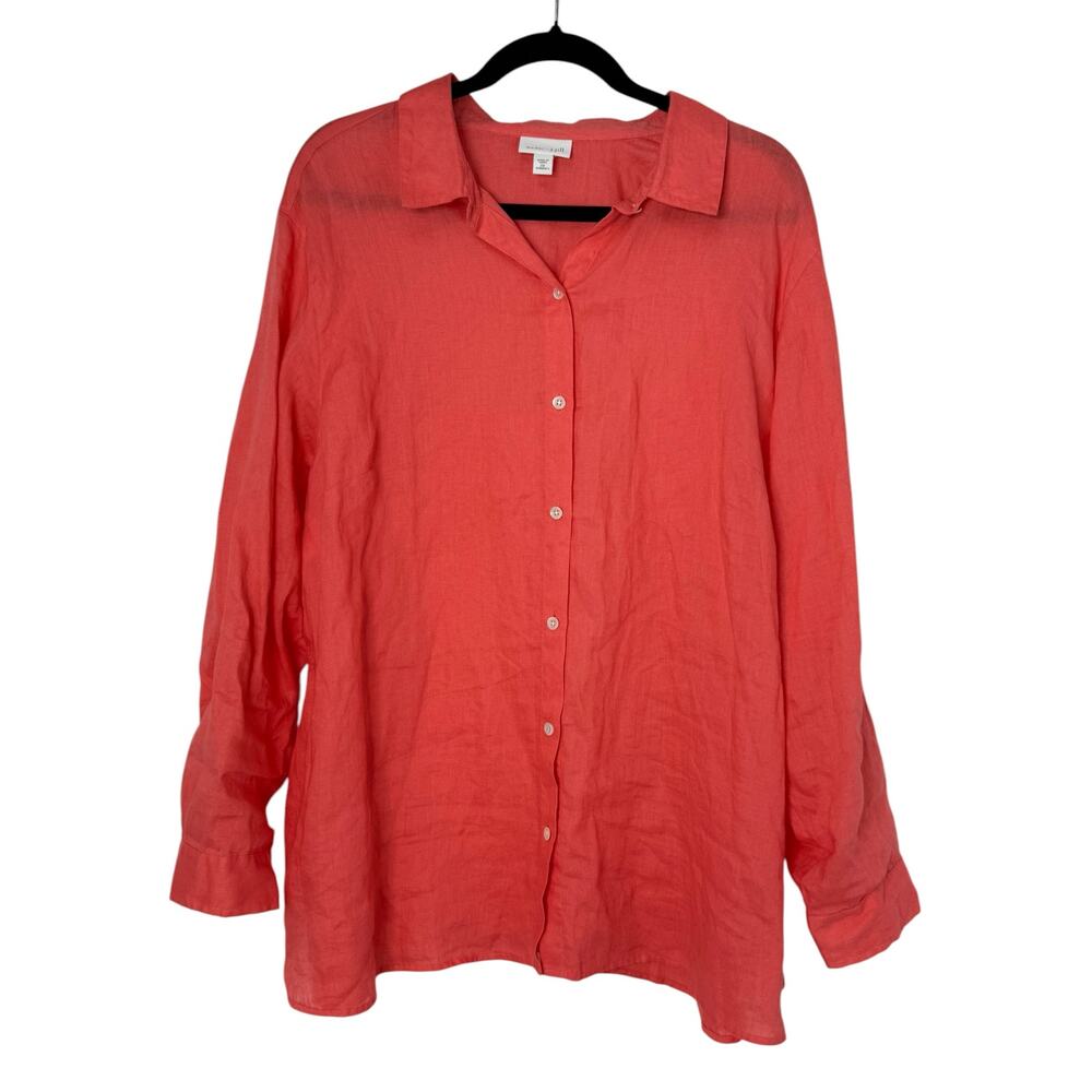 J. Jill Vibrant Coral Blouse 100% Linen